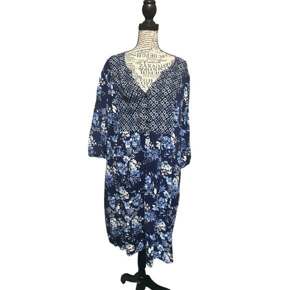 Cottagecore Prairiecore Woman Within Womens Floral Midi Dress Size 22W Blue Boho - Picture 1 of 6
